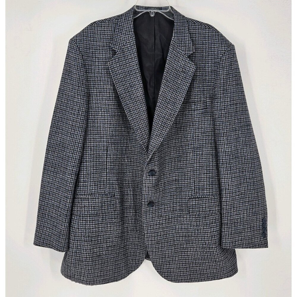 Towncraft 46L Mens Sports Jacket Coat Blazer Blue Houndstooth Wool Silk Blend
